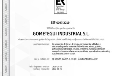 GOMETEGUI OBTIENE EL CERTIFICADO AENOR ISO 45001